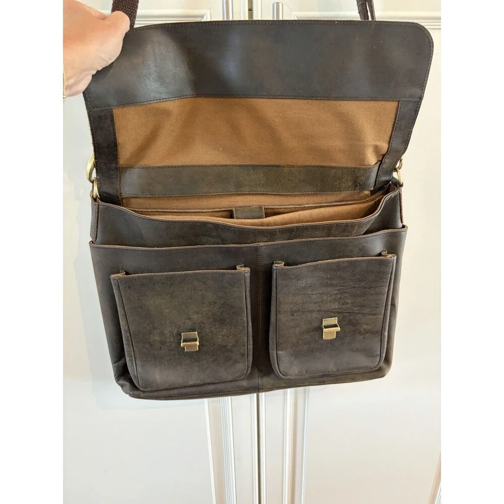 KomalC Brown Tan Buffalo Leather Briefcase Laptop Messenger Satchel Bag 16